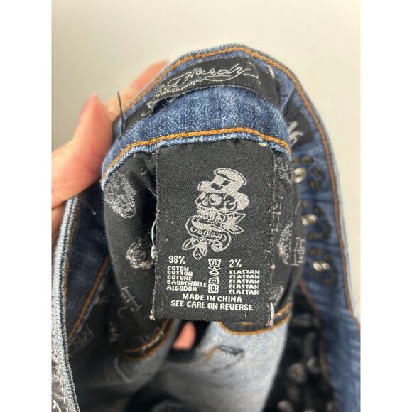 Ed Hardy Vintage Y2K Denim Mini Skirt Sz 16 *Broken zipper* - Picture 8 of 9